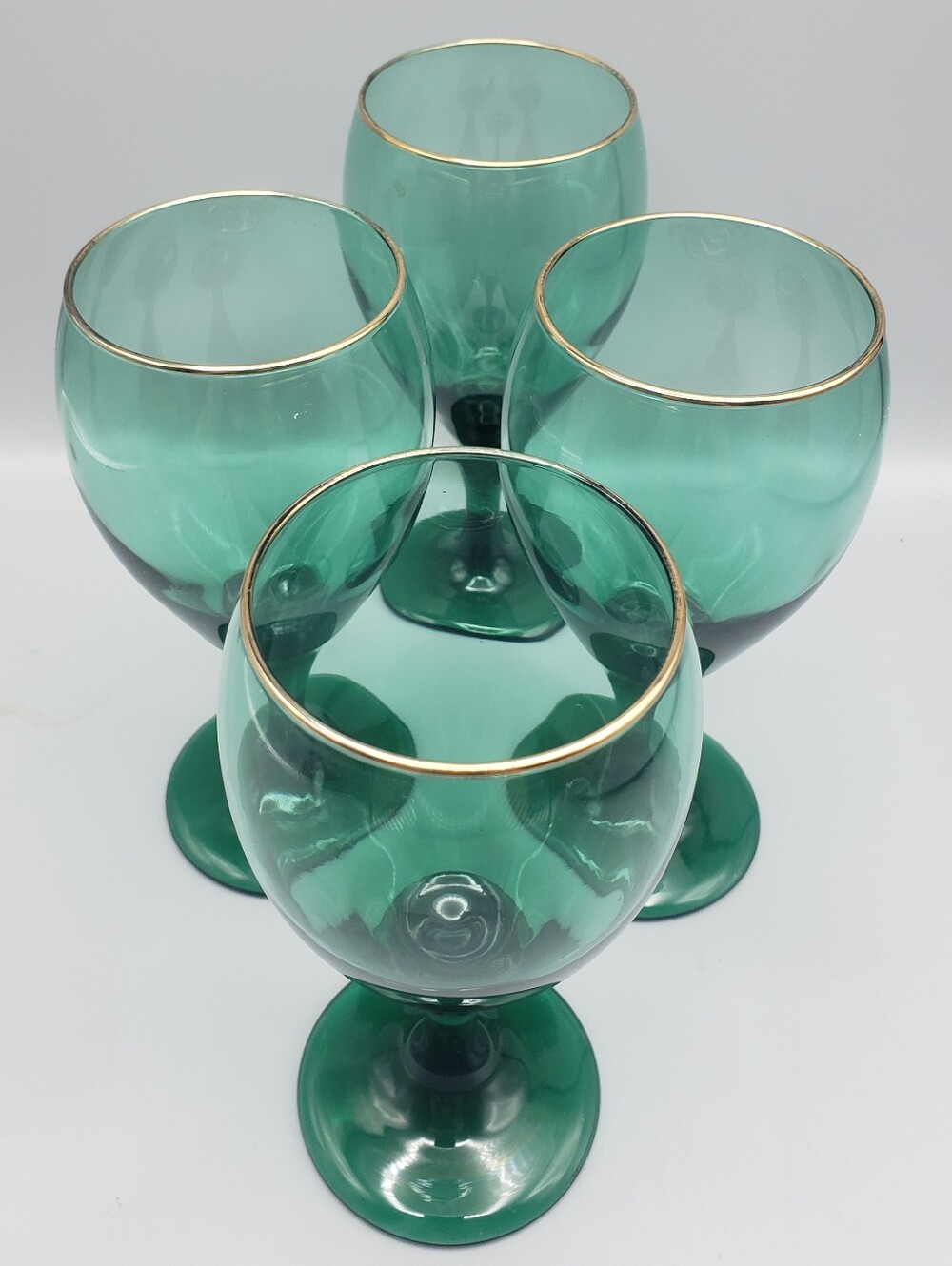 Gold Rimmed Teal Green Ombre Long Stem Wine Goblet - 4 - 8.5 oz